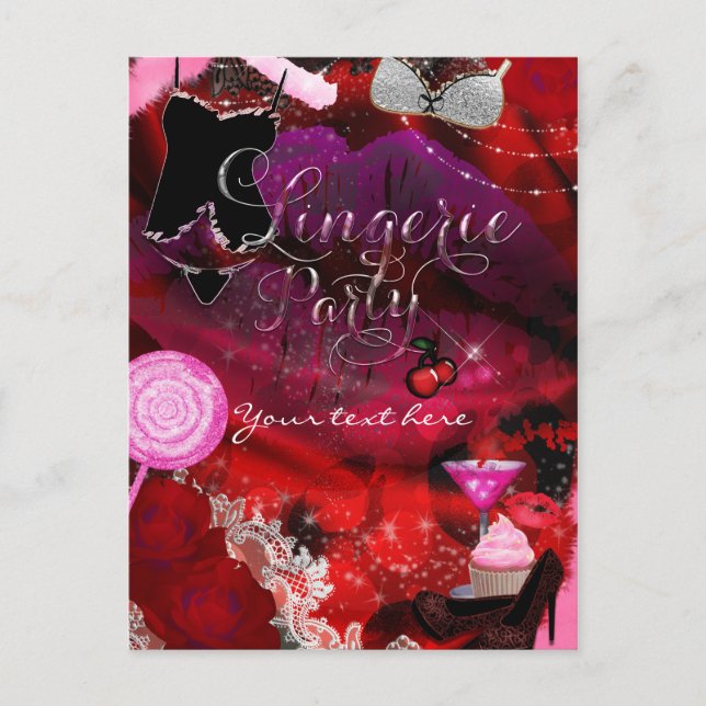 Postal De Invitación Chicas de Fiestas de lencería y caramelos invitan  (Anverso)