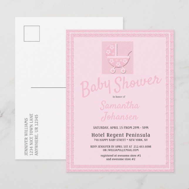 Postal De Invitación Chicas de transporte de bebé rosado Baby Shower (Anverso / Reverso)