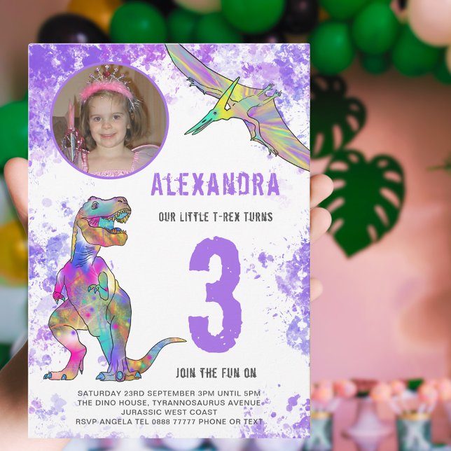 Postal De Invitación Chicas temáticos de Dinosaurios Foto de Fiesta de  (Subido por el creador)