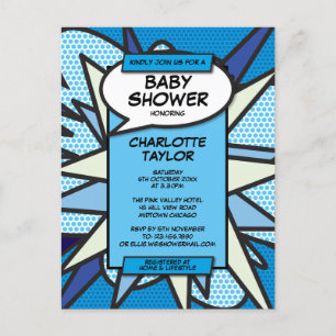Postal De Invitación Chico Bebé Foto Moderna Azul Baby Shower