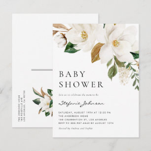 Postal De Invitación Chorro de Acuarela Magnolia Rústica Baby Shower