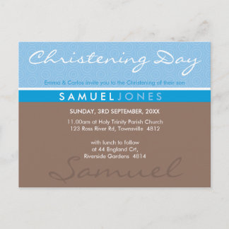 Postal De Invitación CHRISTENING INVITE simplemente groovy azul mocha m