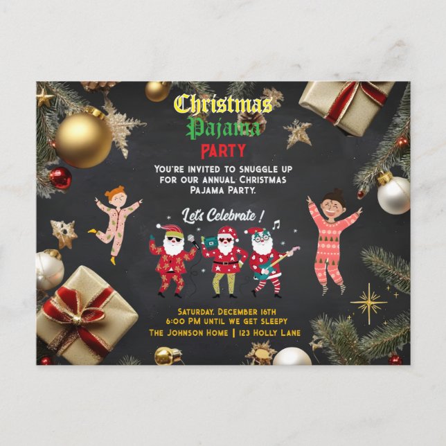 Postal De Invitación Christmas Pajama Party Kids  (Anverso)
