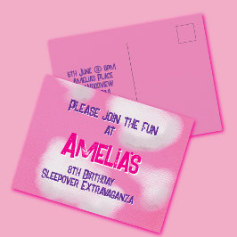 Postal De Invitación Cielo rosa y nubes onduladas Cumpleaños