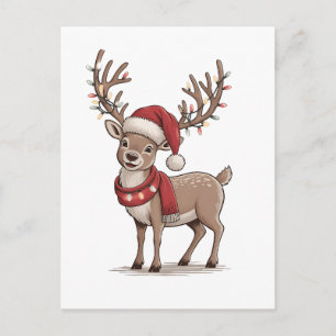 Postal De Invitación Ciervo Animal Navidad Ciervo Sombrero de Santa Nav