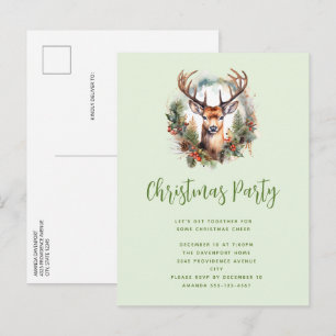 Postal De Invitación Ciervo marrón con cuernos Navidad rústica