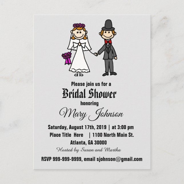 Postal De Invitación Cifras de palo de novia y de novio (Anverso)