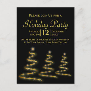 Postal De Invitación Cinta de oro Árboles de Navidad Fiesta de Navidad