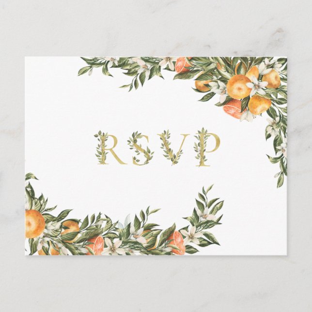 Postal De Invitación Citrus Orchard | Boho Greenery Wedding RSVP (Anverso)