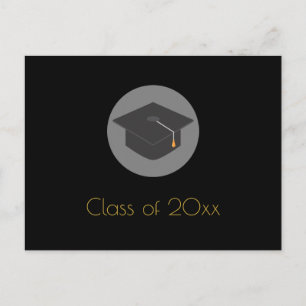 Postal De Invitación Clase Black Grad Cap de 20xx Partido de Graduación