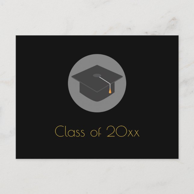 Postal De Invitación Clase Black Grad Cap de 20xx Partido de Graduación (Anverso)
