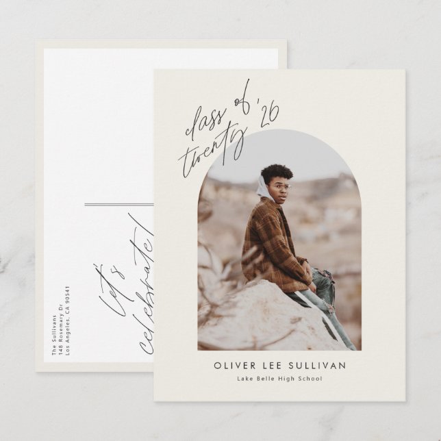 Postal De Invitación Clase Boho de la Graduación de Foto Arch 2025 (Anverso / Reverso)