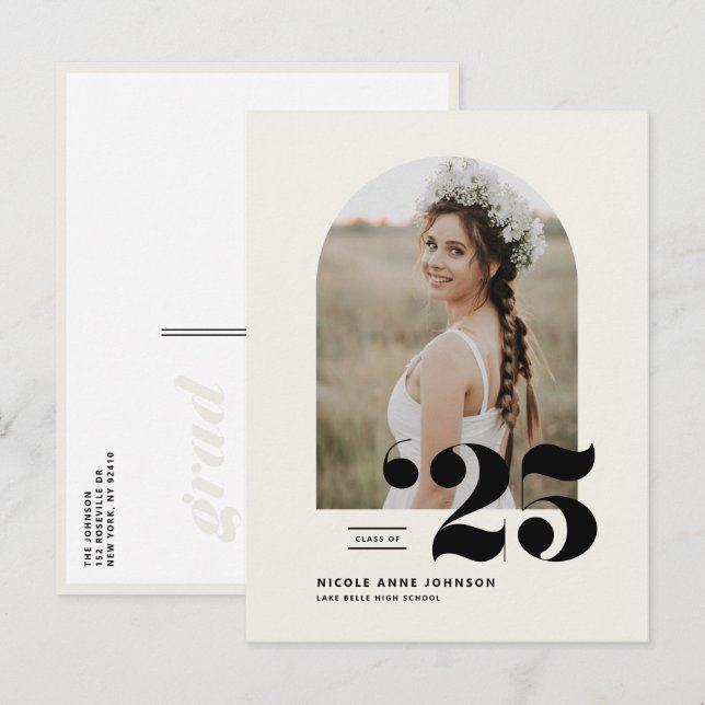 Postal De Invitación Clase Boho de la Graduación de Foto Arch 2025 (Anverso / Reverso)