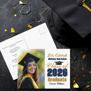 Postal De Invitación Clase de 2026 Azul Marino Fiesta de Graduación Fot