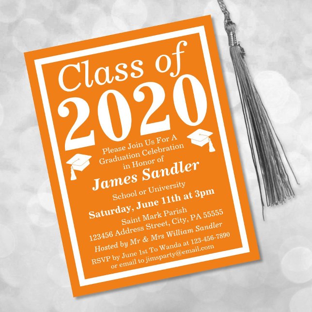 Postal De Invitación Clase de Graduación Blanca Naranja 2024 (Subido por el creador)