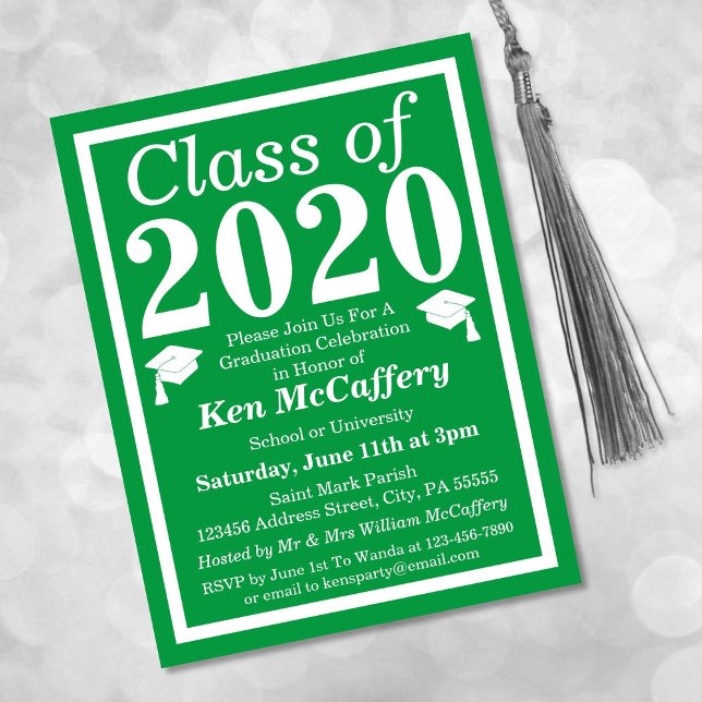 Postal De Invitación Clase de Graduación Blanca Verde de 2024 (Subido por el creador)