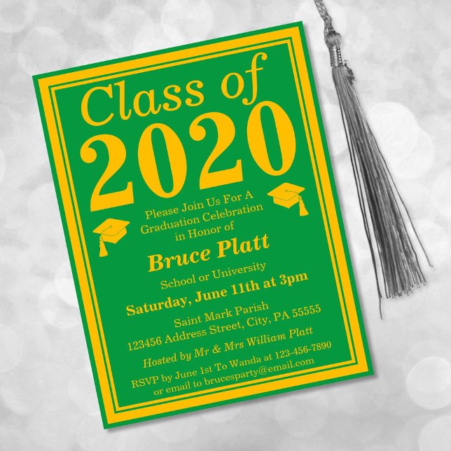 Postal De Invitación Clase de Graduación de Oro Verde de 2024 (Subido por el creador)