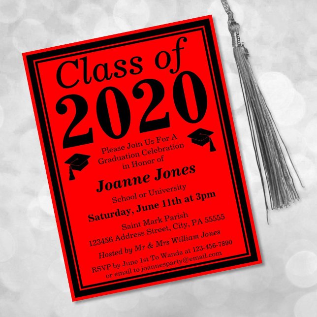 Postal De Invitación Clase de Graduación Negra Roja 2024 (Subido por el creador)
