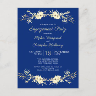Postal De Invitación Clásico Blue Winter Floral Engagement Party Invita