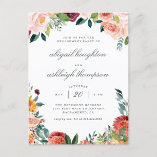 Postal De Invitación Clásico Burgundy Rubor Pink Floral Engagement Part