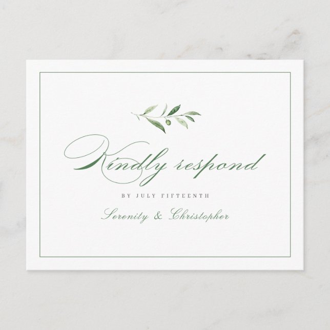 Postal De Invitación Clásico Elegance Script Greenery Wedding RSVP (Anverso)