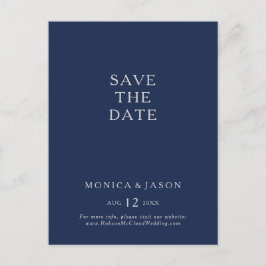 Postal De Invitación Clásico Minimalista Azul Marino Plateado Save The 
