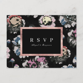Postal De Invitación Clásico moderno negro abstracto boda floral RSVP