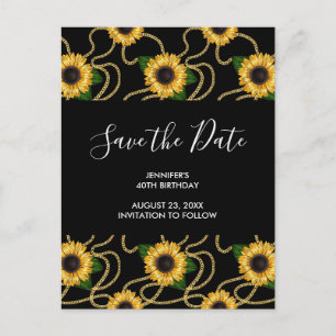 Postal De Invitación Clásico patrón de girasoles amarillos salva la fec