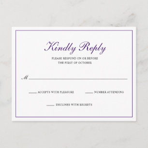 Postal De Invitación Clásico Royal Purple Wedding Formal RSVP