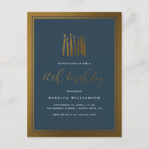 Postal De Invitación Clásico Velas Azules y Oro de la Marina los 60 año