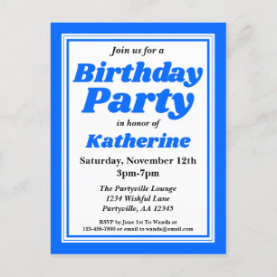 Postal De Invitación Classy Blue Adults Birthday Party