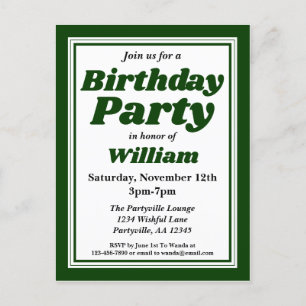 Postal De Invitación Classy Hunter Green Adulto Birthday Party