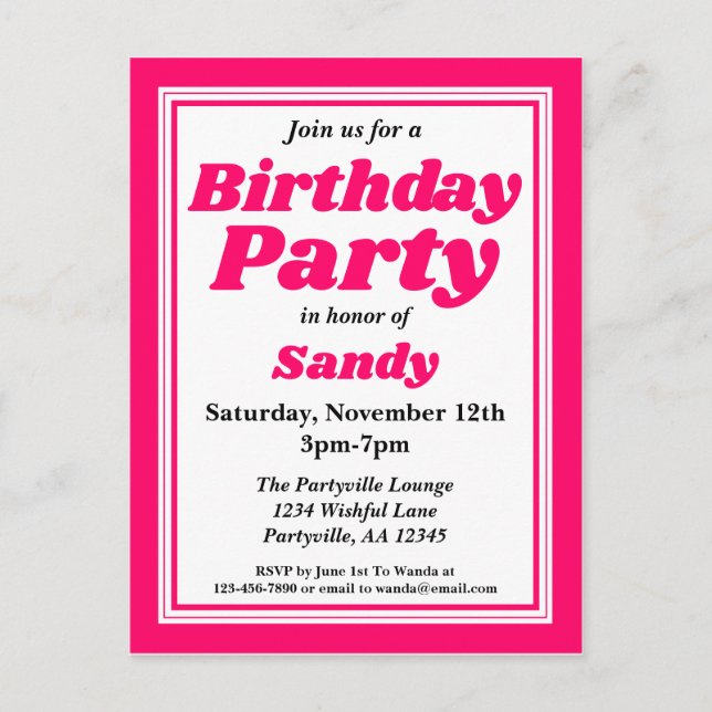Postal De Invitación Classy Pink Adults Birthday Party (Anverso)