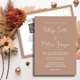 Postal De Invitación Clay QR Code Todo En Un Boda De Moda De Guión Mode