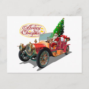 Postal De Invitación coche vintage de Navidad