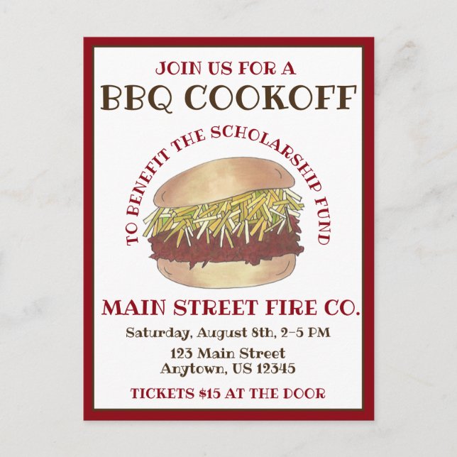 Postal De Invitación Cocina de Sandwich de barbacoa de cerdo con barbac (Anverso)