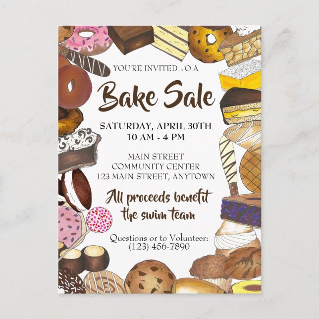 Postal De Invitación Cocina Swap Bake Sale Baked Goods Baking (Anverso)