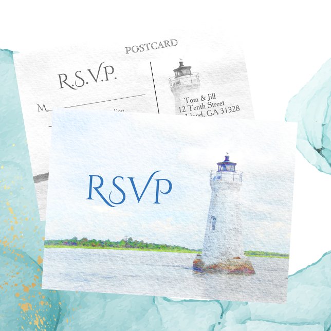 Postal De Invitación Cockspur Lighthouse Watercolor RSVP (Subido por el creador)