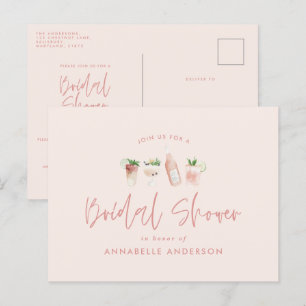 Postal De Invitación Cóctel rosado elegante ducha de novia moderna