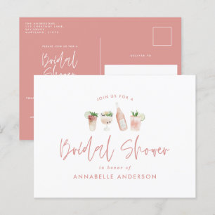 Postal De Invitación Cóctel rosado elegante ducha de novia moderna