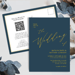 Postal De Invitación Código QR Azul Dusto Todo En Un Boda De Guión Dora