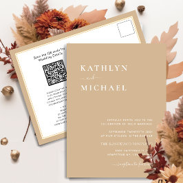 Postal De Invitación Código QR Beige En Un Boda Minimalista Moderno