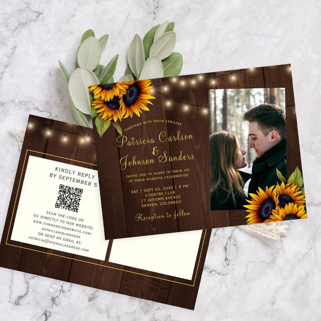 Postal De Invitación Código QR boda de fotografía floral rústico todo e (Subido por el creador)