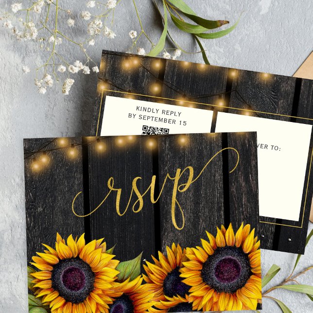 Postal De Invitación Código QR boda de girasol rústico RSVP (Subido por el creador)