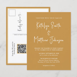 Postal De Invitación Código QR de oro de miel todo en un Boda moderno