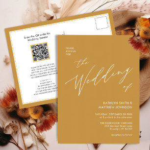 Postal De Invitación Código QR de oro de miel todo en un Boda moderno
