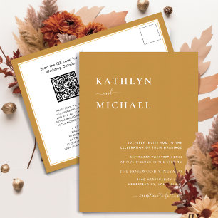 Postal De Invitación Código QR de oro de miel todo en un Boda moderno