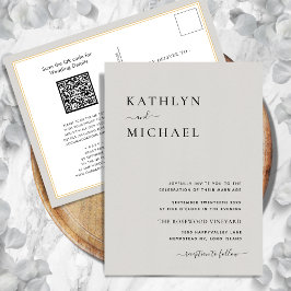 Postal De Invitación Código QR gris todo en un Boda Minimalista moderno