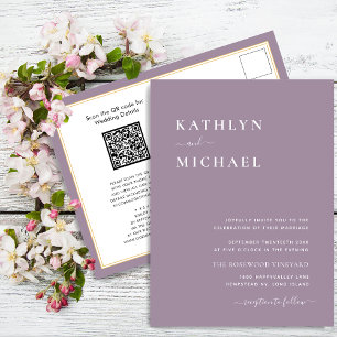 Postal De Invitación Código QR malva morado en un Boda moderno