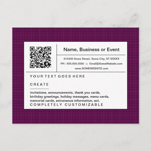 Postal De Invitación código QR refinado : plaga magenta (Anverso)